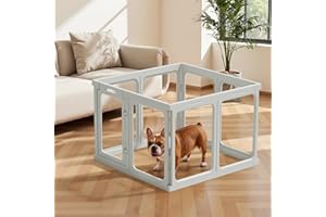 Gardner Pet Recinto para Perros en Acrílico Transparente, Corral Antirayaduras y Antideslizante, Parque Modular para Cachorros, Gatos y Conejos, Fácil de Limpiar y Expandible-8 Piezas- Gris