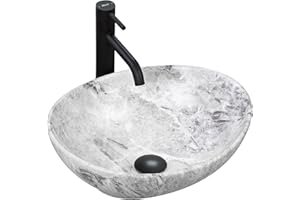 VBChome Lavabo de cerámica de 41 x 35 cm, diseño de piedra, mármol gris, pequeño lavabo para invitados, modelo 2