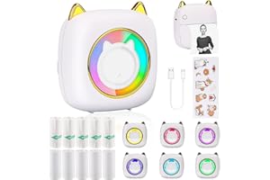 HuiJuKeJi Mini Drucker, Taschendrucker, Mini Fotodrucker für Smartphone, Sticker Drucker, Thermo Fotodrucker für Journal, Reisen Logo, Notizen, Journal, Liste, Memo ((White)