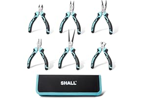 SHALL Mini-Zangen-Set 6-tlg.: Spitzzange, Langnasenzange, gebogene Zange, Seitenschneider, Endschneider, Drahtschneider + Aufbewahrungstasche, automatischer Federmechanismus