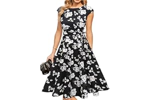 DRESSTELLS Robe Cocktail Mariage Vintage Robe Casual Femme Robe baptême col Rond Manches Courtes