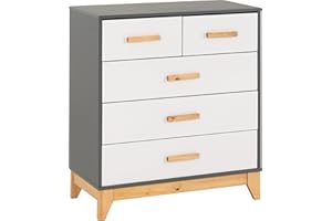 Seconique Cleveland 3+2 Drawer Chest in White/Grey Metal Effect