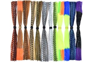 PHECDA PROFLY 12 Bundles 44 Stränge Silikonköder Röcke Angeln Röcke Lockt für DIY Rubber Jig Lures Zubehör Spinnerbaits Buzzbaits,Fliegenbinden Material