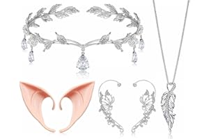 YANSYUN Set di Gioielli da Elfo per Donna, Orecchie da Elfo Tiara e Collana, Coroncina da Elfo per Matrimonio Elfo Cosplay Fata Carnevale di Halloween