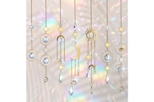 ESTEFANLO 7 acchiappasole in cristallo, acchiappasole da giardino, luna, stella, arcobaleno, cristallo, decorazione per finestre, casa, giardino, Natale, giorno, feste, matrimoni