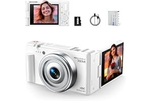 CAMWORLD Fotocamera Digitale 4K, 72MP Autofocus Macchina Fotografica Digitale per Vlog con scheda di da 64G Zoom Digital 18X, Fotocamera Compatta con schermo ribaltabile da 2,8'' a 270° per Principianti