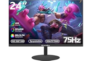 CronusPro 24 Inch Computer Monitor 75Hz IPS Panel,Eye Care 1080P Display HDMI,VGA Ports with 178° Viewing Angle/VESA Compatible for Office and Home-Black