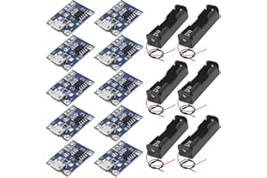 GTIWUNG 10Pcs Micro USB 5V 1A 18650 Module de Chargeur de Batterie, Lithium Battery Charging Module Micro USB Interface + 6 Pièces 3.7V 18650 Support de Batterie Boîtier en Plastique avec Wire Leads