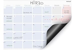 PACKLIST® Planificador Mensual Nevera Magnético A4 en Español - Pizarra Mensual Frigorífico A4 de Diseño. Organiza tu Calendario, Trabajo, Actividades, Citas y Aprovecha cada Segundo de Tu Mes!