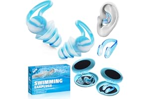 CHLFFUA Swimming Ear Plugs and Nose Clip Set for Adults Waterproof & Reusable Silicone Swim Ear Plugs for Swimming, Surfing, Diving & Showering(Blue)
