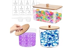 DECHOGA 3 PCS Laundry Powder Storage Container,High-Capacity Plastic Laundry Pods Storage Container with 16 Labels and 2 Spoons,Laundry Detergent Storage Jars for Washing Pods,Bath Bombs,Scent Booster