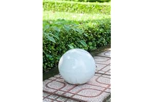 Teramico Boule décorative de jardin émaillée – Bleu, vert, anthracite, turquoise, céladon – Très haute qualité résistante au gel et aux intempéries - en grès (28 cm, gris/blanc)