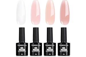 TOMICCA Vernis Semi Permanent Kit, 4 Couleurs Transparent Nude Pink Blanc Laiteux Vernis à Ongles gel, Vernis Gel UV Naturel Soak-Off UV/LED Manicure Gel Lacquer Varnish pour Onglerie DIY Home, 8ml