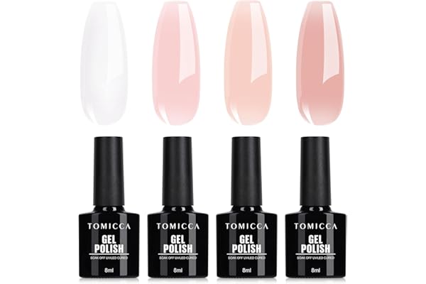 TOMICCA Vernis Semi Permanent Kit, 4 Couleurs Transparent Nude Pink Blanc Laiteux Vernis à Ongles gel, Vernis Gel UV Naturel Soak-Off UV/LED Manicure Gel Lacquer Varnish pour Onglerie DIY Home, 8ml
