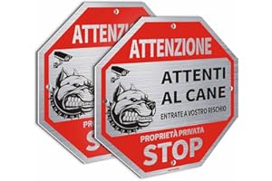 Ashoaza Attenti al Cane Cartello Alluminio, 2 Proprietà Privata cartelli, Attenzione al Cane Cartelli in Metallo Spazzolato, Area Videosorveglianza Cartello Divieto di Accesso (Cm 20x20)