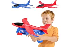 MIERYD Flugzeug Spielzeug Kinder, 3 Stück Styroporflieger Wurfgleiter mit Katapult Pistole, Spiele Draußen Kinderspielzeug Garten Ostern Geburtstagsgeschenk für Junge Mädchen ab 3 4 5 6 7 8 9 10+ Jahre