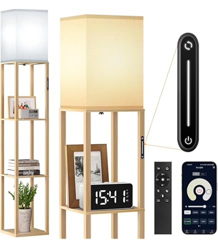 ValueLights | Gold Metal Frame Shelf Floor Lamp With Glass Panel - View #12
