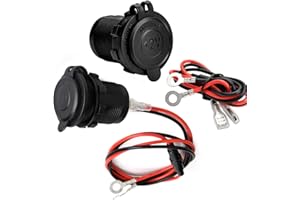 JTENG Lot de 2 Prises Allume-Cigare, Imperméable Marine Grade étanche pour Bateau, Moto, Voiture, avec câble de raccordement de 0,6 m 12 V/24 V CC