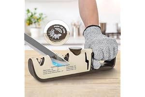 I-SHUNFA Aiguiseur de couteaux,4 en 1 Aiguiseur manuel de couteaux avec ciseaux,Aiguiseur de couteaux professionnel avec 6 niveaux Réglage individuel,Poignée ergonomique,pour couteaux de cuisine(Avec gant)