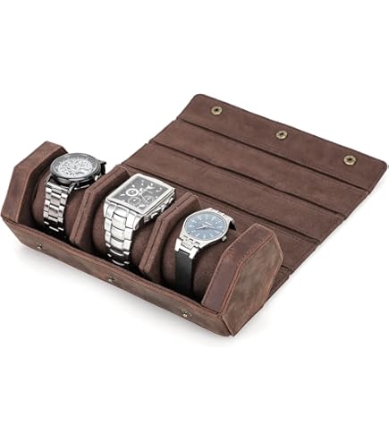 Hiram Portaorologi Da Viaggio In Pelle - Organizer A Rotolo Per 3 Orologi, Design Classico - Foto 9