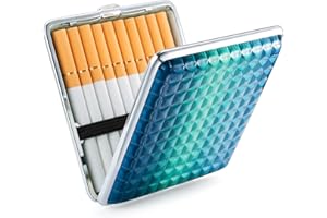 OUMEZON 3 farbe PU Leder Zigarettenetui Metall farben Zigarettenschachtel Edelstahl für 20 Zigaretten mit Gummiband，elegant Zigarettenetuis bunt für damen Herren Männer Frauen (huancai-lan)