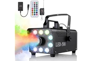 MAMIZO Mini Wytwornica Mgły 500 W, Maszyna do Dymu, z 2 Bezprzewodowymi i 1 Przewodowym Pilotem Zdalnego Sterowania, Maszyna do Palenia w 13 Kolorach, 10 Diod LED RGB, na Halloween, Boże Narodzenie, Imprezy