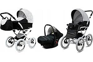 BabyLux® Bambini Passeggino Completo Set 3 in 1 - Margaret - incl. Navicella, Canna, Seggiolino Auto - Carrozzina Neonati Sistema Combinato - con Borsa fasciatoio, Copertura antipioggia ecc.