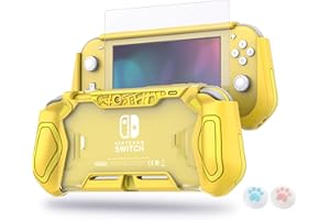 LEYU SMART LEYUSMART Housse de protection pour Nintendo Switch Lite, Housse de protection avec protecteur d'écran en verre trempé HD et capuchons pour le pouce, Jaune