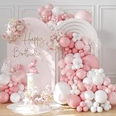 Rosa Ballong Arch Kit, 108pcs Baby Rosa och Vit Ballong Arch med Clear Bobo Ballonger Rosa Ballong Garland för flickor Födels