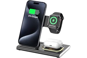 Aimtel 3 in 1 Foldable Charging Station Compatible for Apple Watch 10/Ultra 2/9/8/7/6/SE,Fast Wireless Charger Travel&NightLight for iPhone 16/16 Pro/16 Pro Max/16 Plus/15/14/13/12,Air Pods Pro/4/3/2