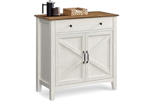 VASAGLE Buffet, Meuble de Rangement avec Tiroir, Meuble de Cuisine, avec Portes, Étagère Réglable, Style Campagne, pour Salon, 40 x 80 x 80 cm, Blanc Rustique et Marron Miel BBK341W01