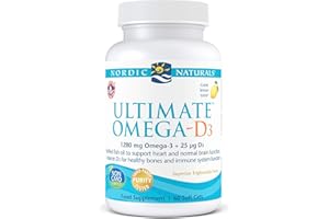 Nordic Naturals Ultimate Omega D3 - 1280 mg Omega-3, Supports Heart and Normal Brain Function, Lemon Flavour, 60 Count