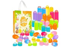 PARSUP 48Pcs 6×4cm Painted Iridescent Easter Eggs for Kids Basket Bag Stuffers Fillers with 1pc Easter Hunt Game Non-Woven Bag, Toys Filling Treats and Easter Theme Party Favour