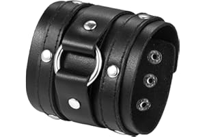 JewelryWe Schmuck Herren Breit Lederarmband Gotik Ring Kreis Nieten geflochten Leder Armreif Manschette Druckknopf Punk Rock Biker Armband verstellbar Schwarz/Rot
