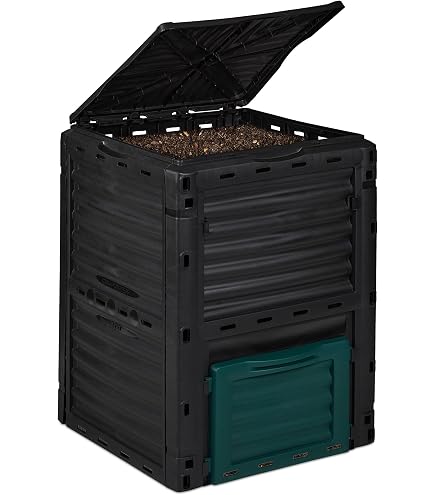 Composteur Jardin 280 Litres - 80x80x89 Cm, Double Couvercle, Base Aérée, En Plastique Recyclé - 4