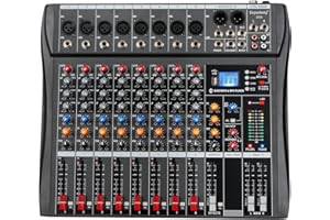 Depusheng DX8 Profesjonalny mikser Płyta dźwiękowa Konsola 8-kanałowy interfejs USB Wejście MP3 48V Zasilanie Phantom Stereo DJ Studio FX Stalowa obudowa, czarny mikser audio Bluetooth USB na PC