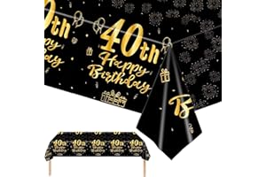 YTUGCG 40th Birthday Table Cloth, 137x274cm Black and Gold 40th Birthday Party Table Decoration, Plastic Disposable Waterproof Rectangular Table Cover for Women, Birthday Gifts Party Table Decoration