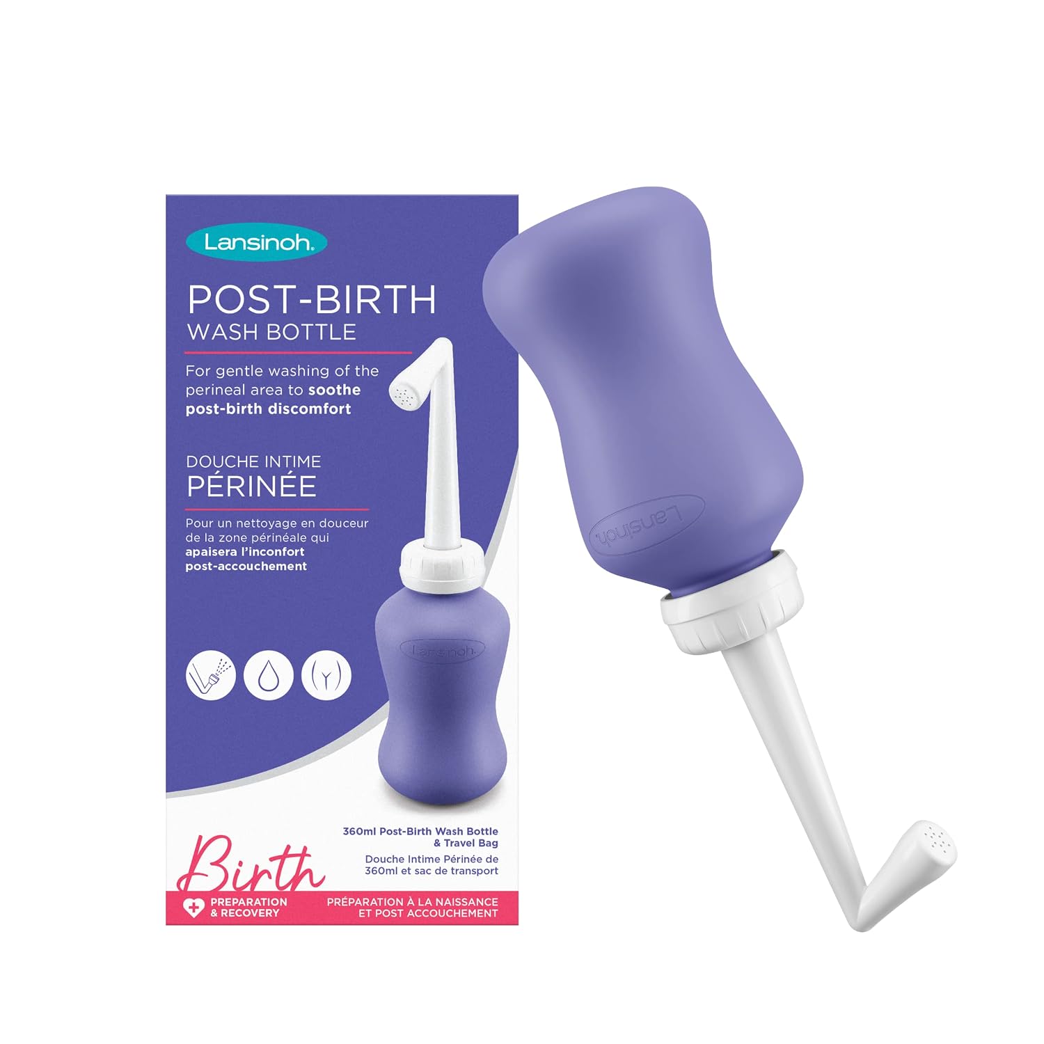 Lansinoh I Perineum intieme douche | Eenvoudig perineaal toilet, comfort na de bevalling, zachte straalfles, BPA-vrij, ergonomisch, 360° kanteling, lekvrij