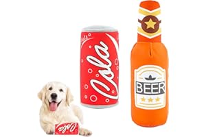 Badaren 2 Pezzi di Giocattoli per Cani con Squeak - Peluche con Coca Cola e Birra, Giochi da Dentizione Resistenti Alla Masticazione