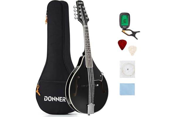 Donner Mandoline Traditionnelle Musicale A-Style à 8 cordes Instrument Mandoline avec Syntoniseur Sac et Jeu de Cordes Médiators (Noir, DML-100B)