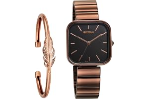 Titan Purple Stackables Quartz Analog Black Dial Metallic Brown Stainless Steel Strap Watch for Women - NT2715QM01F