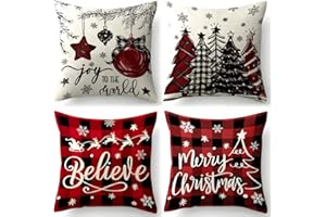 Dazhtu Fundas de Cojines Navidad 45x45cm - Juego de 4 Fundas Cojin Navidad,Navideños Fundas Cojines Decorativos,Lino Funda de Cojines Navideños para Decorations Sofá Salón Dormitorio Decoracion Hogar