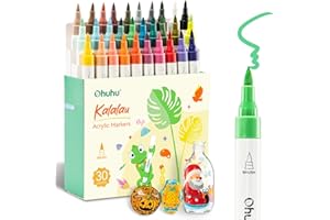 Ohuhu Pennarelli Acrilici, 30 colori acrylic marker con punta a pennello, alta coprenza, resistenti all'acqua e alla luce, con anima in cotone, per roccia, uova di Pasqua, legno, vetro, ceramica