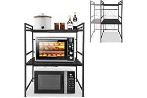 ‎UISEBRT UISEBRT Erweiterbares Mikrowellen Regal mit 8 Haken, 3-Stufiges Mikrowellenständer Standregal Mikrowellenhalter Bäcker Regal Organizer für Küchenarbeitsplatten, Schwarz