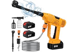 XOEMINOR Nettoyeur Haute Pression sans Fil, Portable Nettoyeur Haute Pression sur Batterie avec 2 Batteries, 65Bar, Buse 6 en 1, 10 Niveaux de Réglage de La Pression, Tuyau de 5M, pour Jardin et Voiture