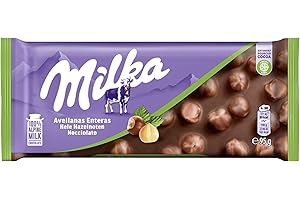 Milka Nocciolato, Tavoletta di Cioccolato al Latte e Nocciole intere, Latte 100% Alpino, Cacao Sostenibile, 95g