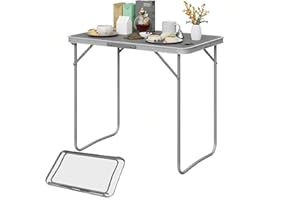 eSituro Table Pliante Camping, Table de Pique Nique avec Poignée, 80x50x70 cm, en Métal et MDF, Gris