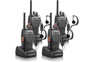 Maylawn Walkie Talkies Pack of 4, Long Range Walkie Talkies for Adults with Rechargeable Batteries, Portable 2 Way Radio with LED Light Earpieces 16CH Supports VOX Function (PMR446)