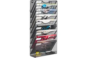 PAG-Mass 10-Tier Wall Magazine File Organizer Hanging,A4 Wall Mounted Document Holder Paper Storage Organiser For Office Home School,Black