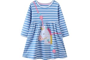 Codkkre Mädchen Kleider Einhorn Kleid Langarm Baumwolle Herbst Winter T-Shirt Kleider für Mädchen Gr. 92-128